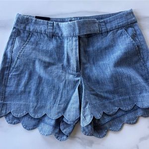 J. Crew Factory, blue chambray shorts with scalloped edge, size 2